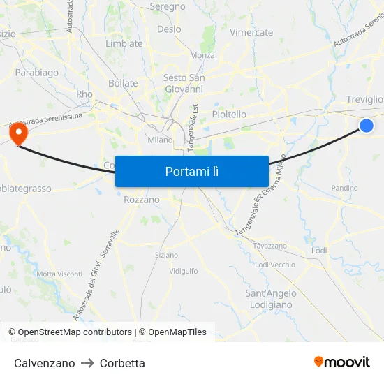 Calvenzano to Corbetta map