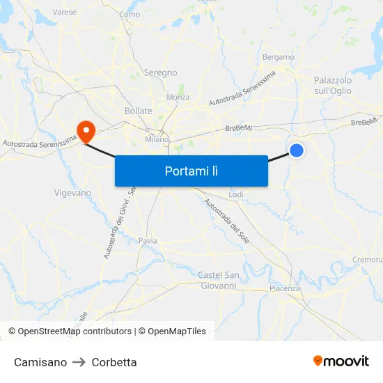 Camisano to Corbetta map