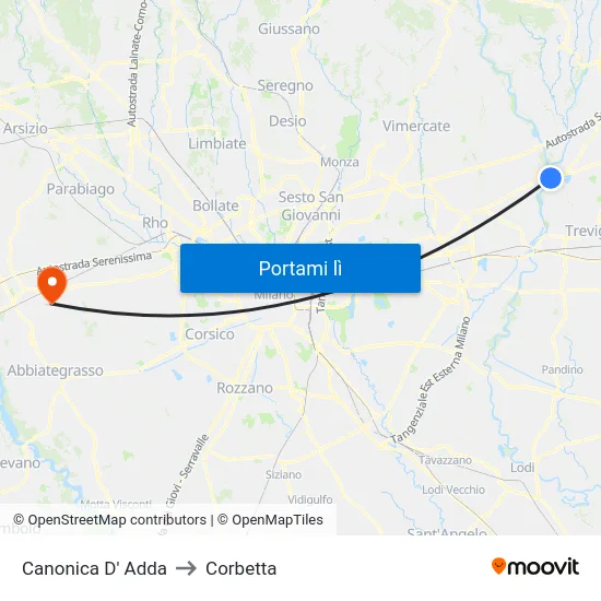 Canonica D' Adda to Corbetta map