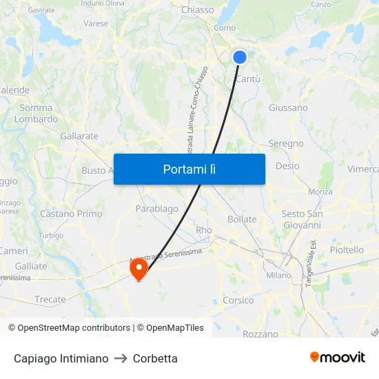 Capiago Intimiano to Corbetta map