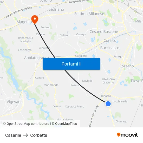 Casarile to Corbetta map