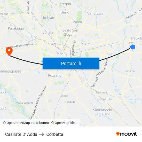 Casirate D' Adda to Corbetta map