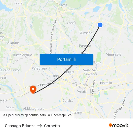Cassago Brianza to Corbetta map