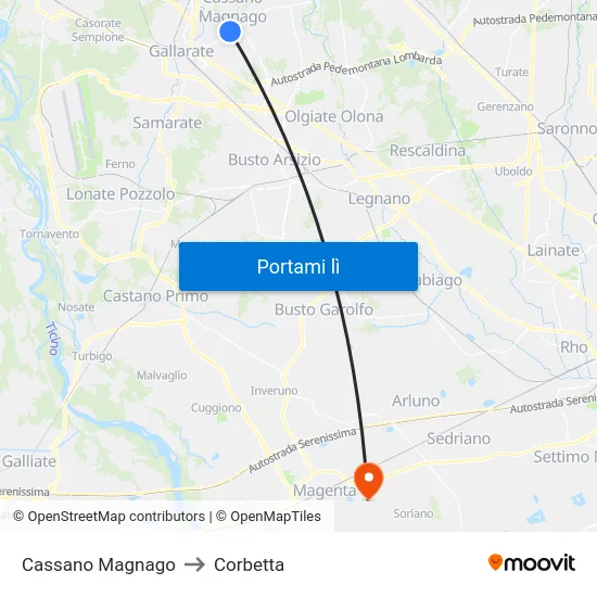 Cassano Magnago to Corbetta map