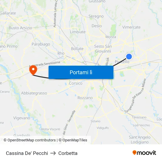 Cassina De' Pecchi to Corbetta map