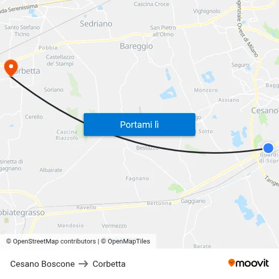 Cesano Boscone to Corbetta map