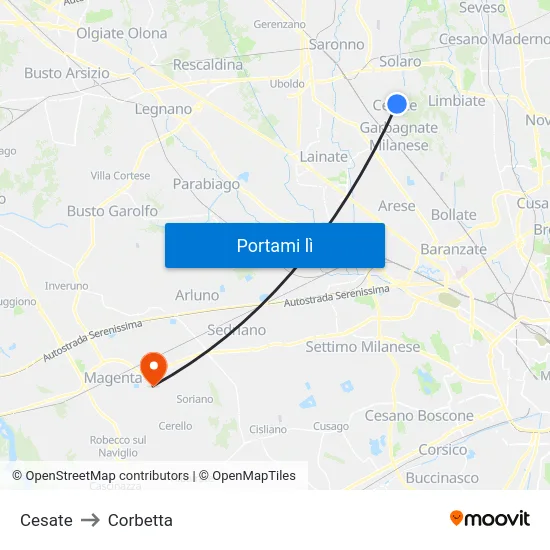 Cesate to Corbetta map