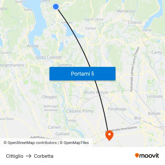 Cittiglio to Corbetta map