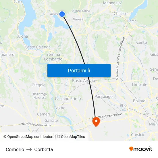 Comerio to Corbetta map