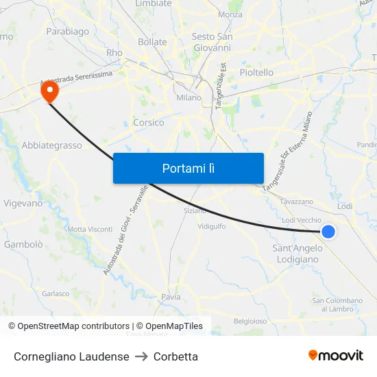 Cornegliano Laudense to Corbetta map