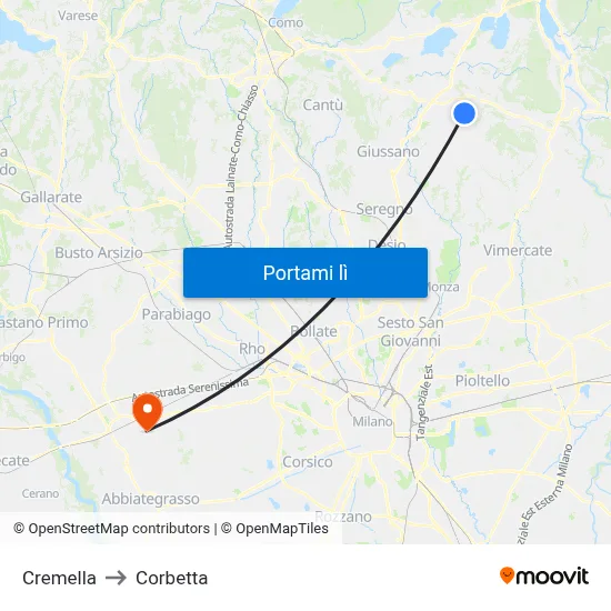 Cremella to Corbetta map