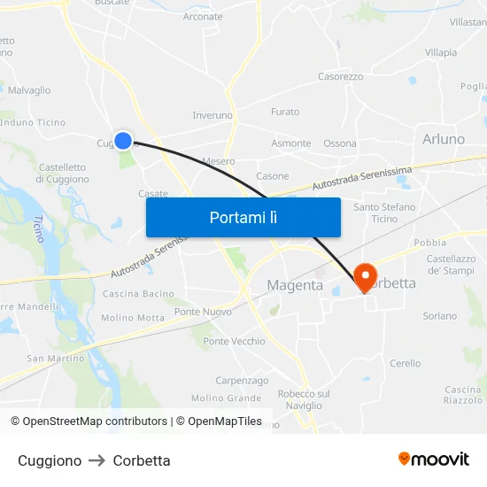 Cuggiono to Corbetta map