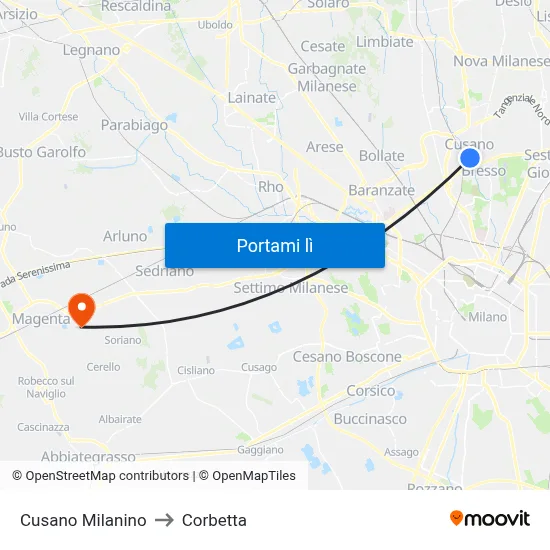 Cusano Milanino to Corbetta map