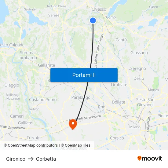 Gironico to Corbetta map