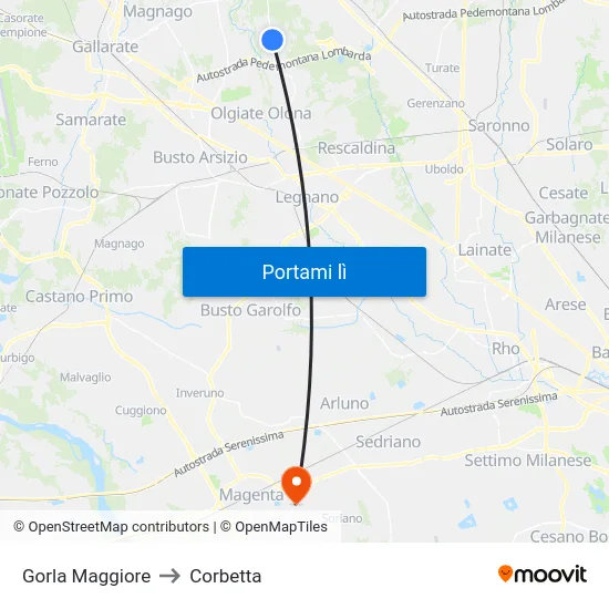 Gorla Maggiore to Corbetta map