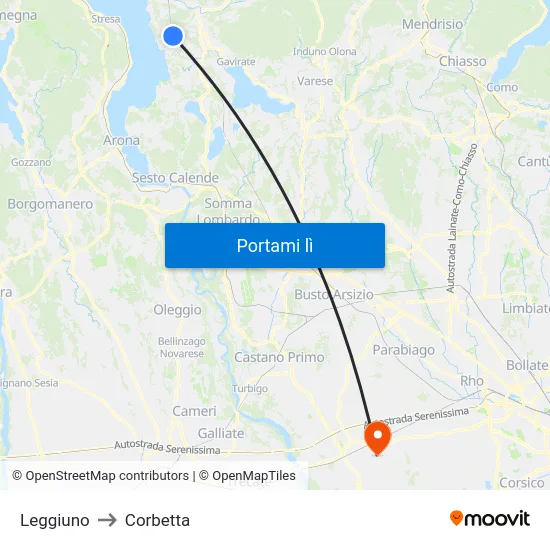 Leggiuno to Corbetta map