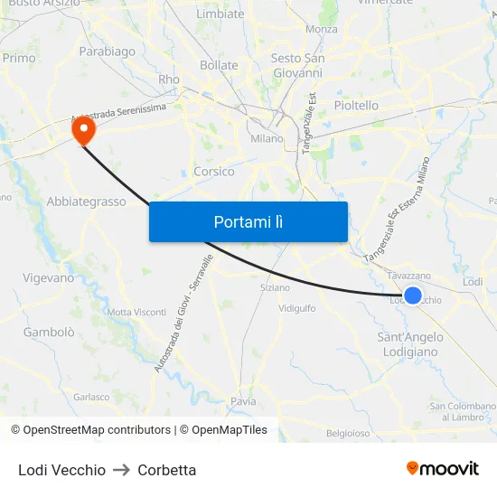 Lodi Vecchio to Corbetta map