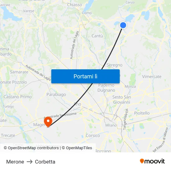 Merone to Corbetta map