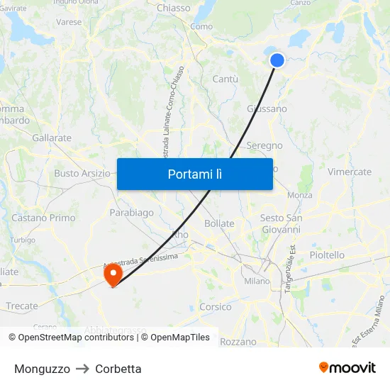 Monguzzo to Corbetta map