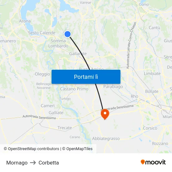 Mornago to Corbetta map