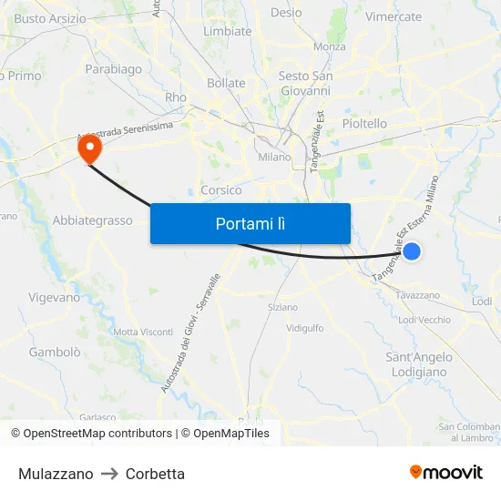 Mulazzano to Corbetta map