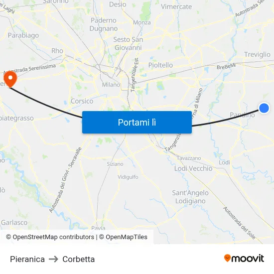 Pieranica to Corbetta map