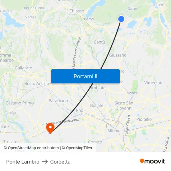 Ponte Lambro to Corbetta map