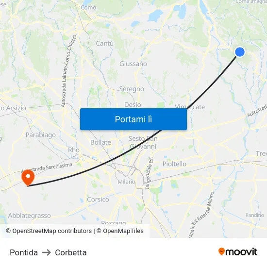 Pontida to Corbetta map