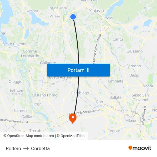 Rodero to Corbetta map