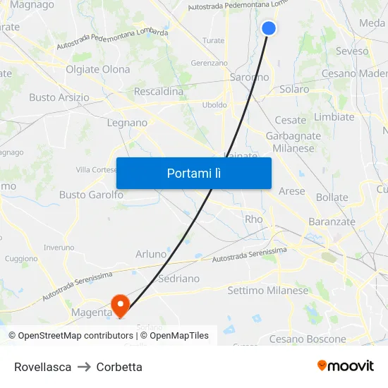 Rovellasca to Corbetta map