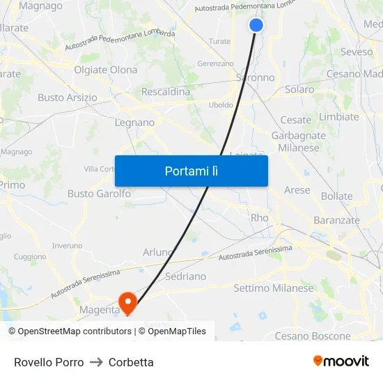 Rovello Porro to Corbetta map