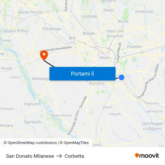 San Donato Milanese to Corbetta map