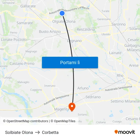 Solbiate Olona to Corbetta map