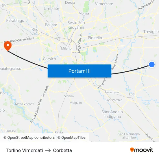 Torlino Vimercati to Corbetta map