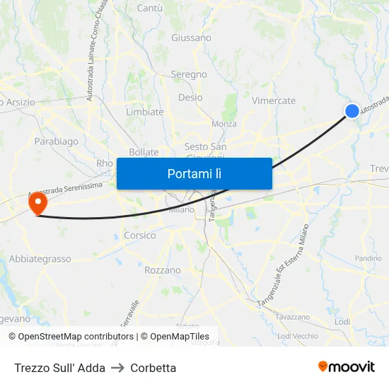 Trezzo Sull' Adda to Corbetta map