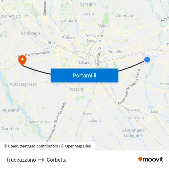 Truccazzano to Corbetta map