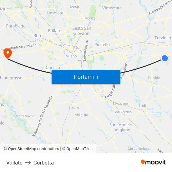 Vailate to Corbetta map