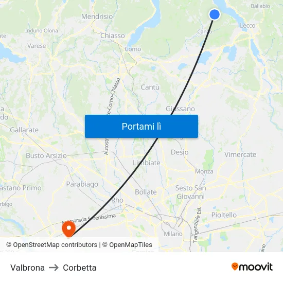 Valbrona to Corbetta map