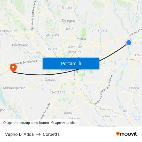 Vaprio D' Adda to Corbetta map