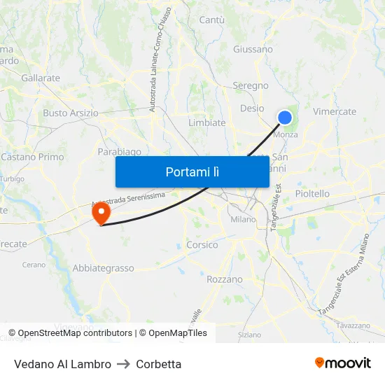 Vedano Al Lambro to Corbetta map