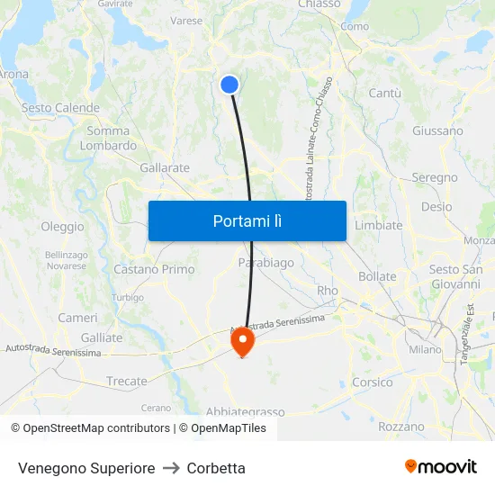 Venegono Superiore to Corbetta map