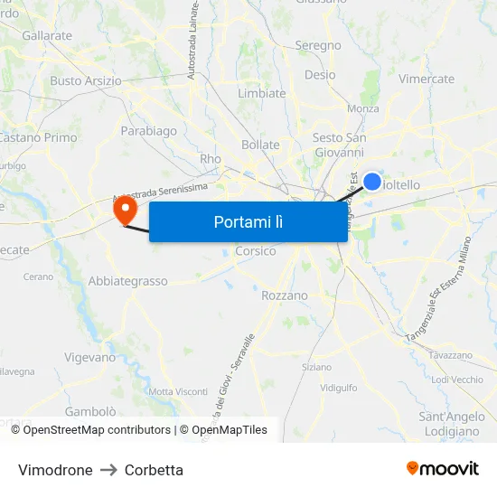Vimodrone to Corbetta map