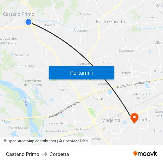 Castano Primo to Corbetta map