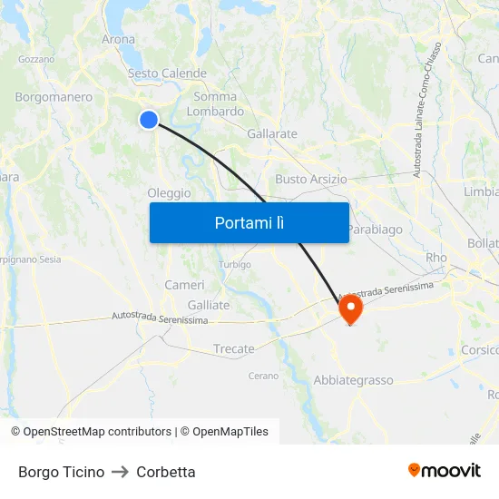Borgo Ticino to Corbetta map