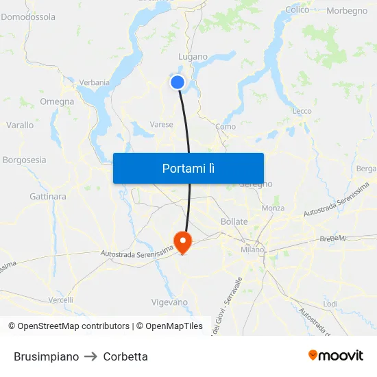 Brusimpiano to Corbetta map