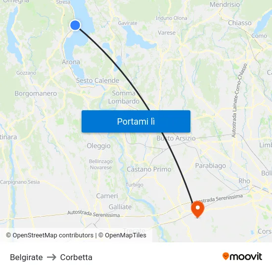 Belgirate to Corbetta map