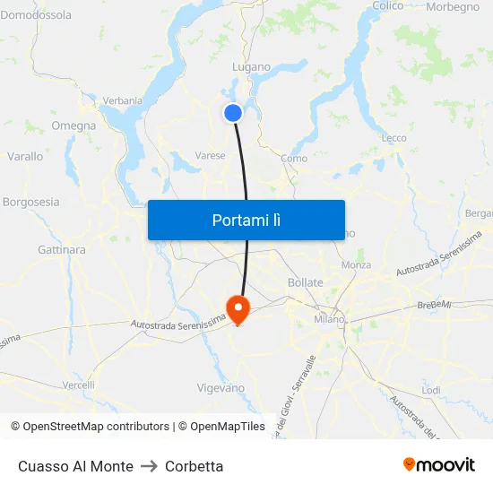 Cuasso Al Monte to Corbetta map