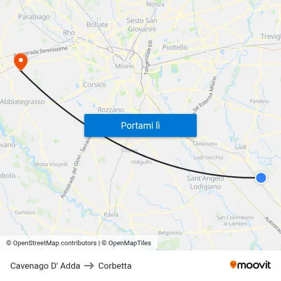 Cavenago D' Adda to Corbetta map