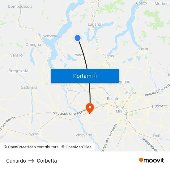 Cunardo to Corbetta map