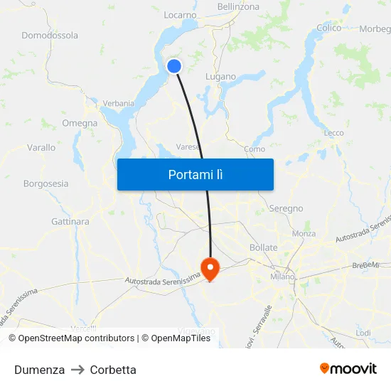 Dumenza to Corbetta map